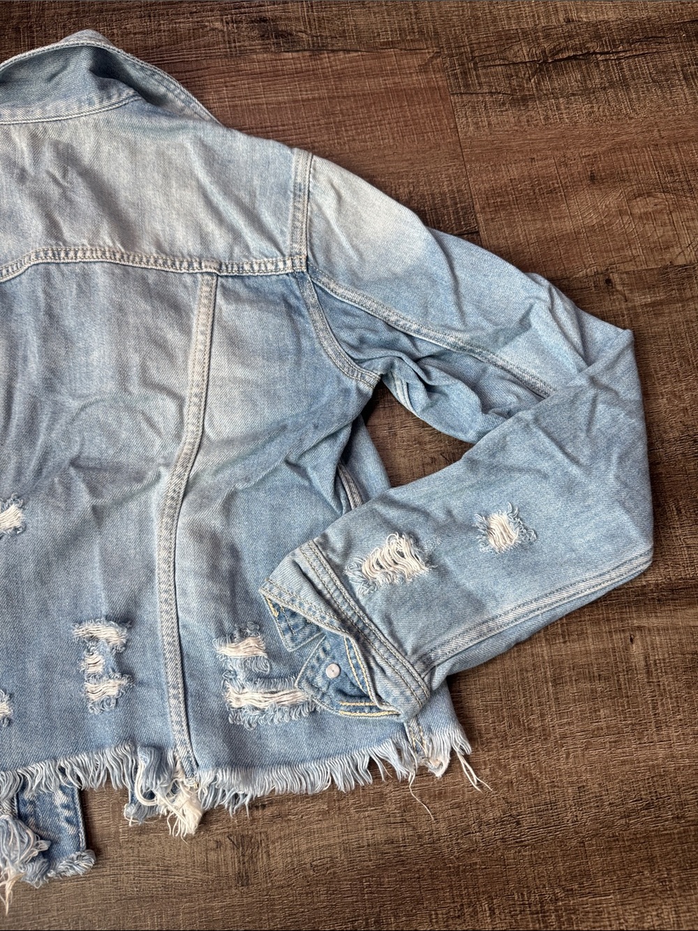 Light Wash Distressed Denim Jacket - Women's - Picture 10 of 10
